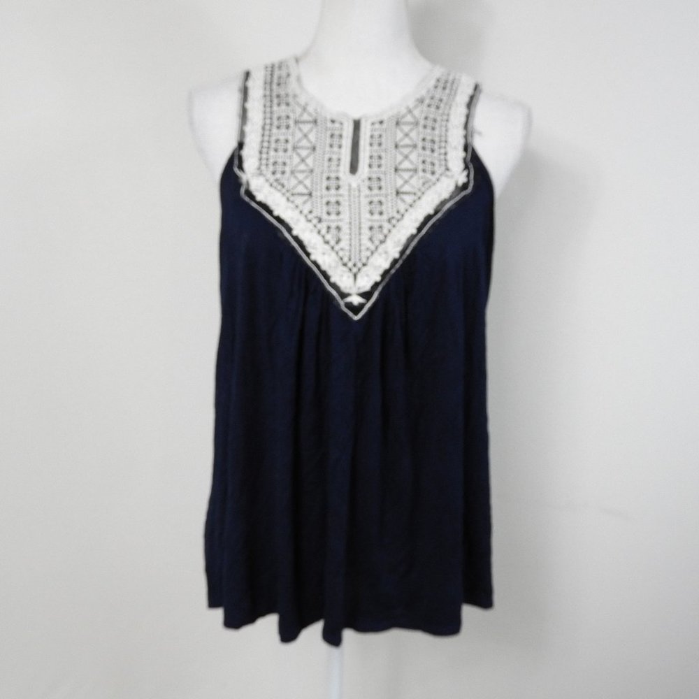 Moa Moa Navy White Embroidered Tank Top